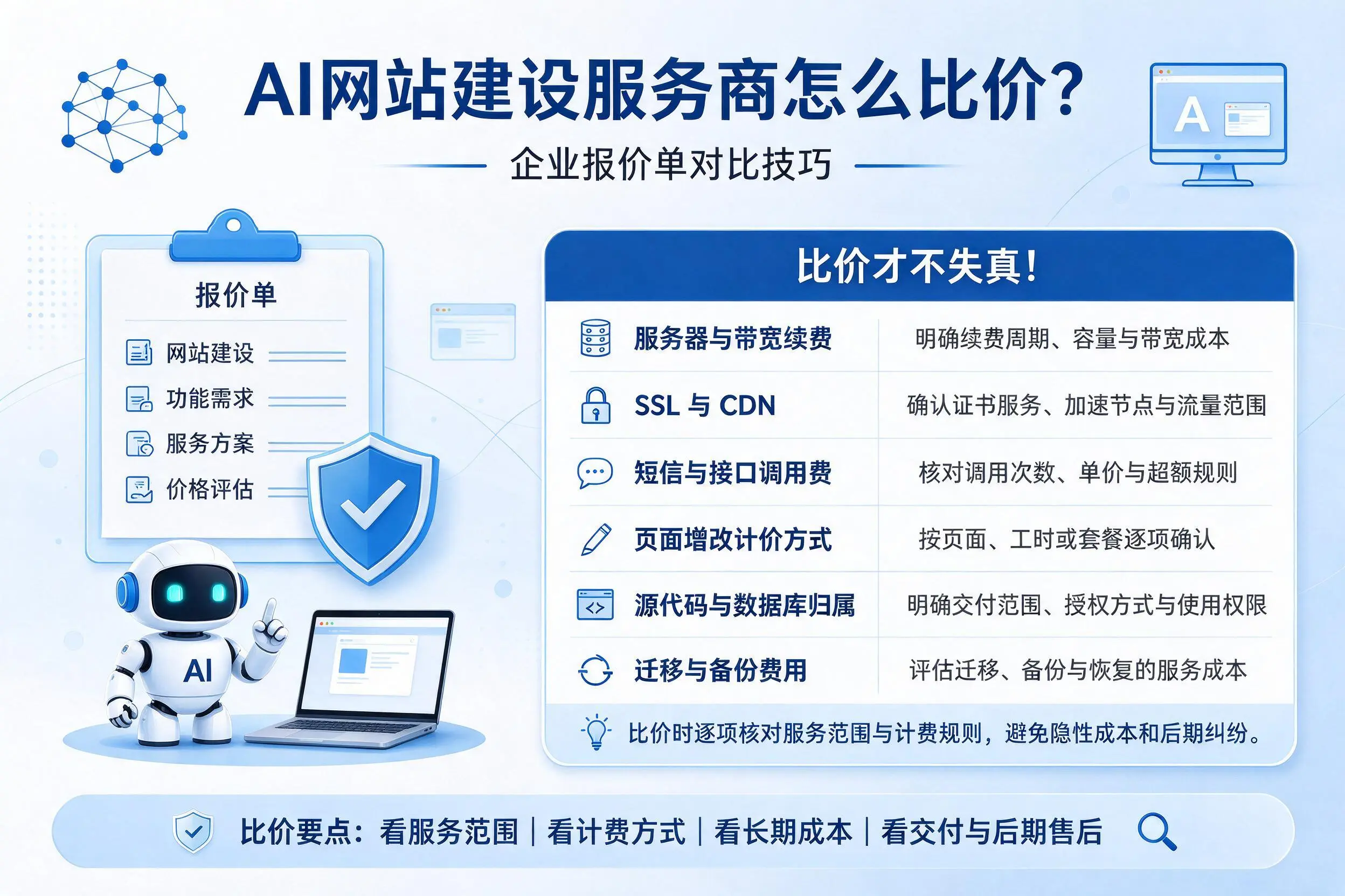 AI网站建设服务商怎么比价?威海企业报价单对比技巧
